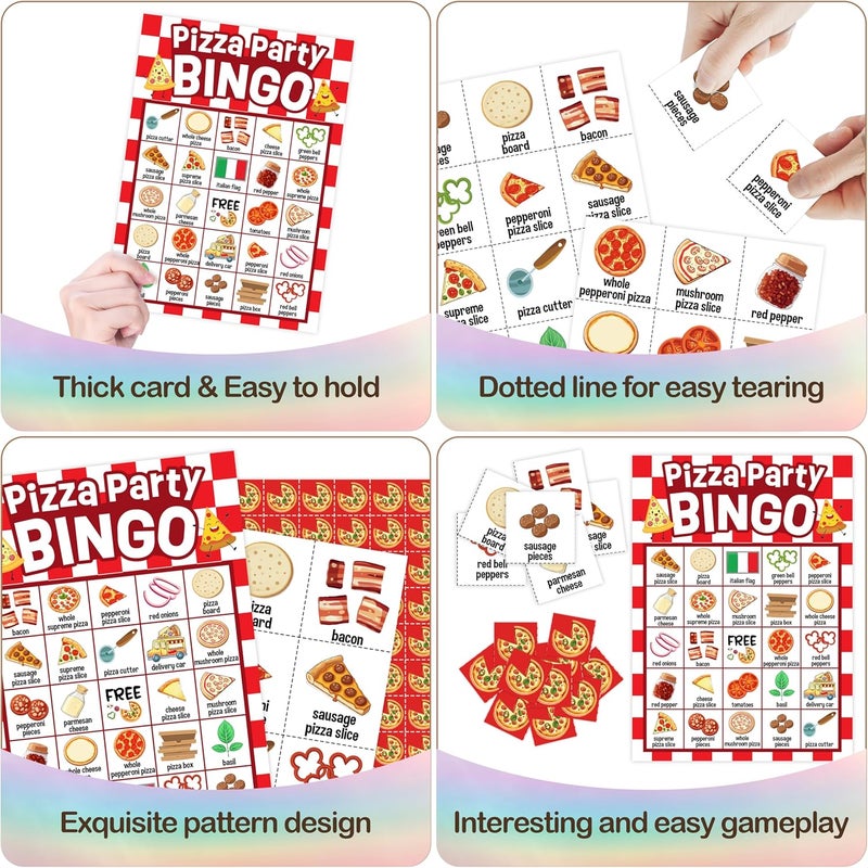 Mueddur Pizza Party Bingo Card, Pizza Bingo Set for Adults Large Group Family Friends, Sleepover Party Game, Gourmet Food Bingo Kit for Birthday, Holiday Games for 24 Players -05 - Image 4